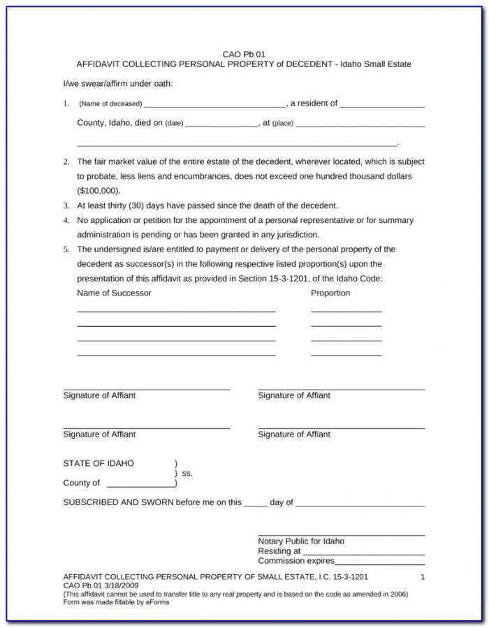 Probate Form Affidavit For Small Estates Printableaffidavitform