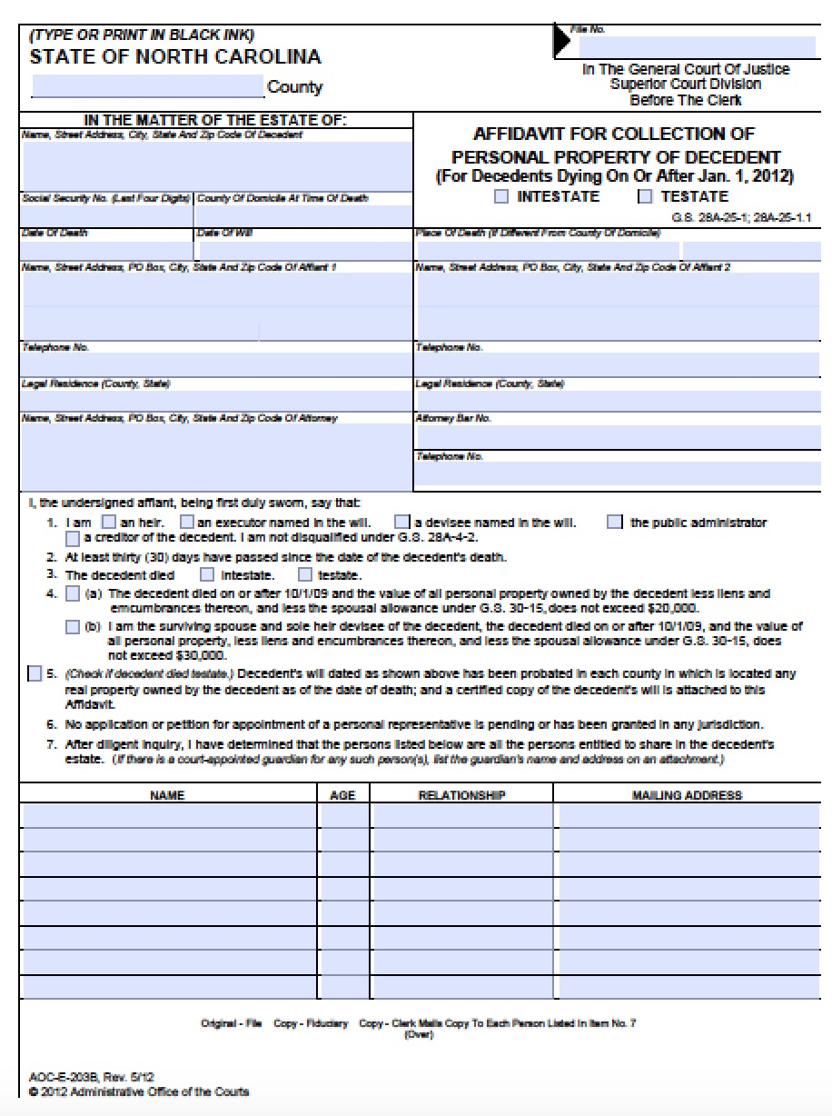 Free Nc Affidavit Form Printableaffidavitform