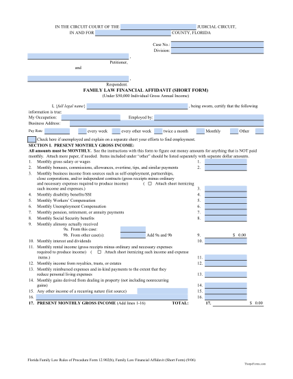 12 Financial Affidavit Form Florida Free To Edit Download Print 