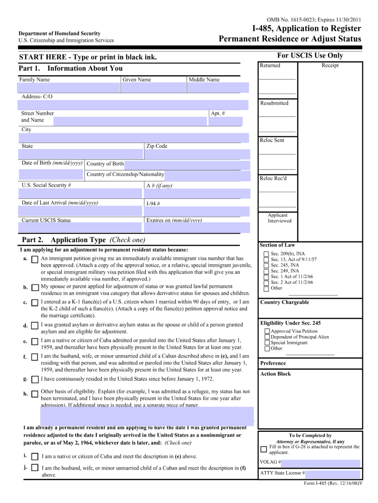 2008 Form USCIS I 485 Fill Online Printable Fillable Blank PdfFiller