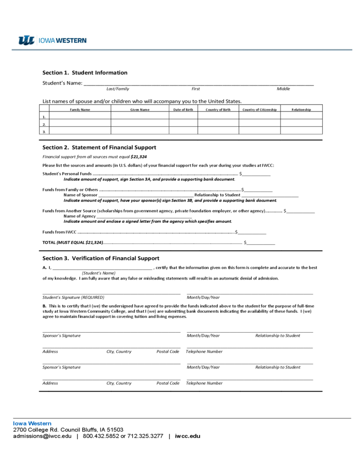 2014 2015 Financial Affidavit Iowa Western Community College Free 