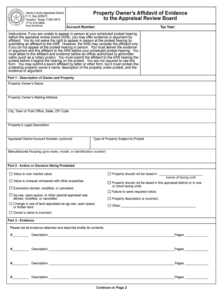 2014 2021 TX Form 37A Harris County Fill Online Printable Fillable