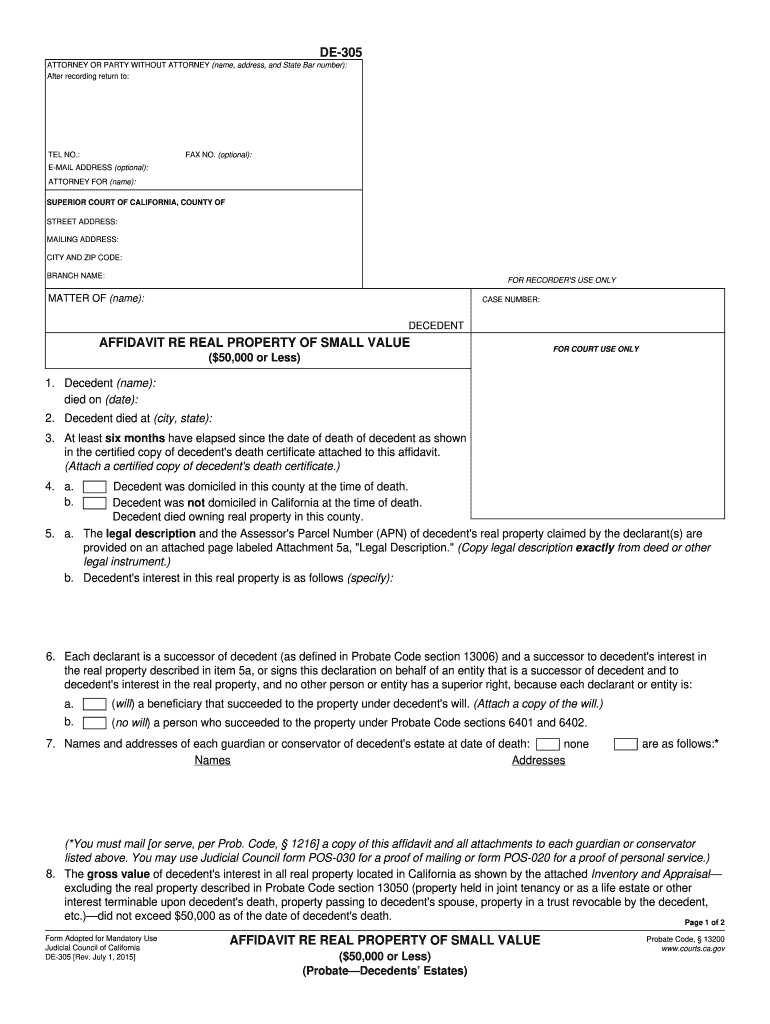 2015 Form CA DE 305 Fill Online Printable Fillable Blank PdfFiller