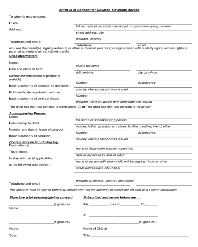 2021 Travel Consent Form Fillable Printable PDF Forms Handypdf