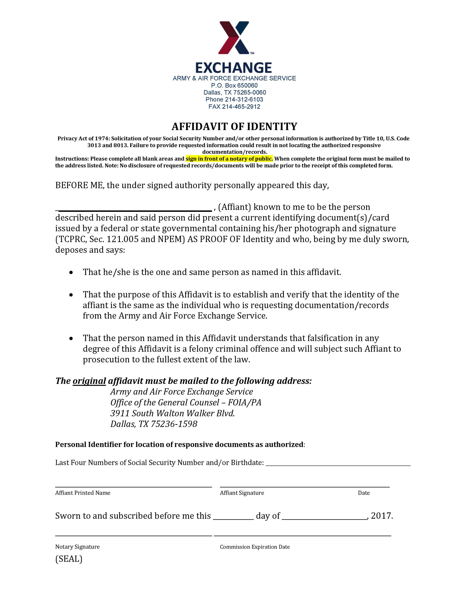 48 Free Affidavit Of Identity Forms MS Word TemplateLab