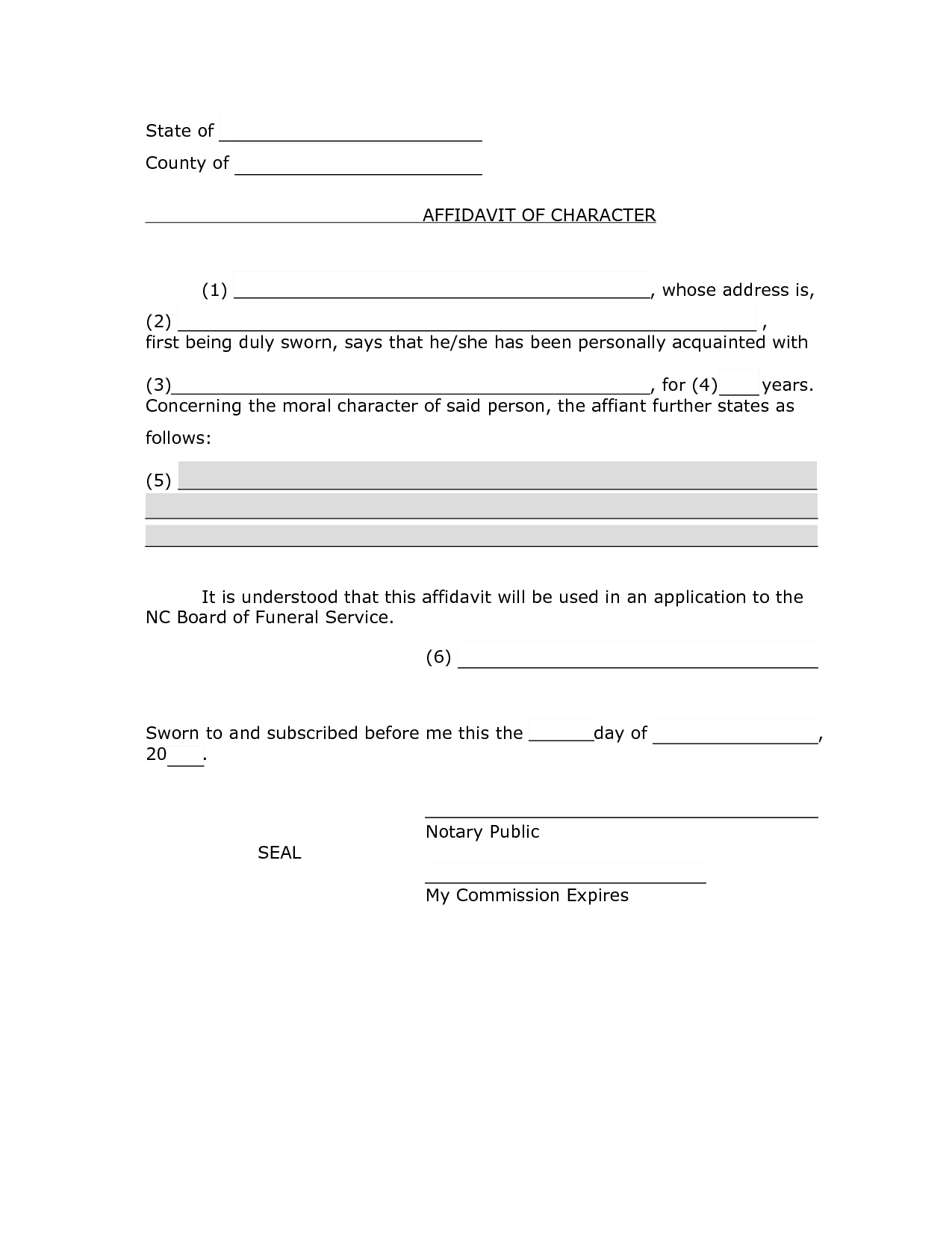 Affidavit Of Character Free Printable Documents Character Free