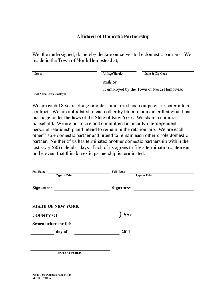 Affidavit Of Domestic Partnership Harris County Texas Fill And Sign 