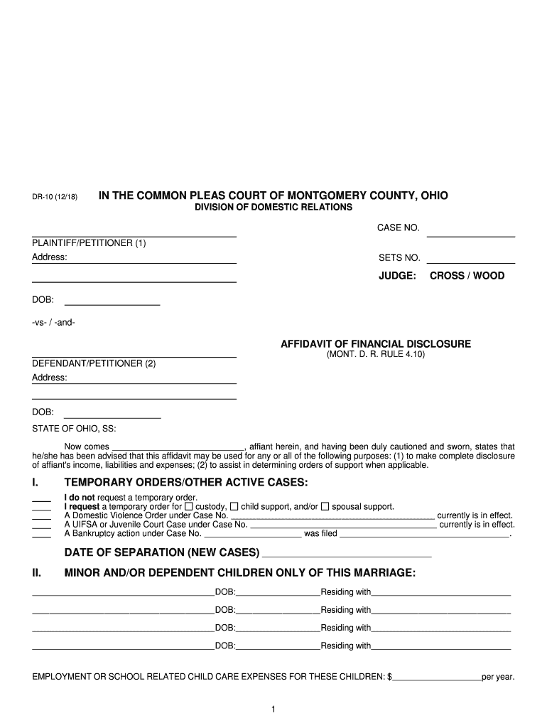 Affidavit Of Financial Disclosure Montgomery County Fill And Sign