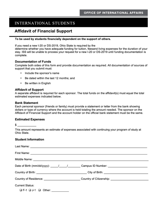 Affidavit Of Financial Support Form International Students Printable