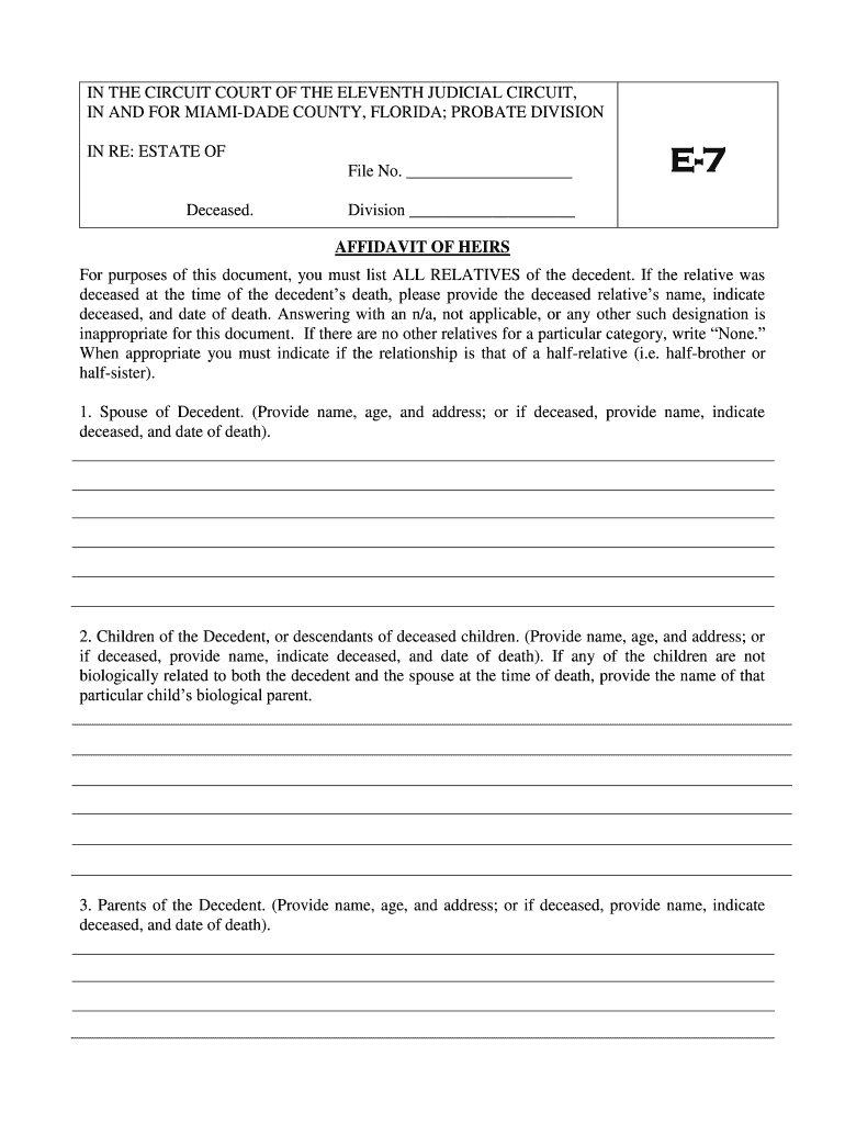 Affidavit Of Heirs Florida Fill Out And Sign Printable PDF Template 