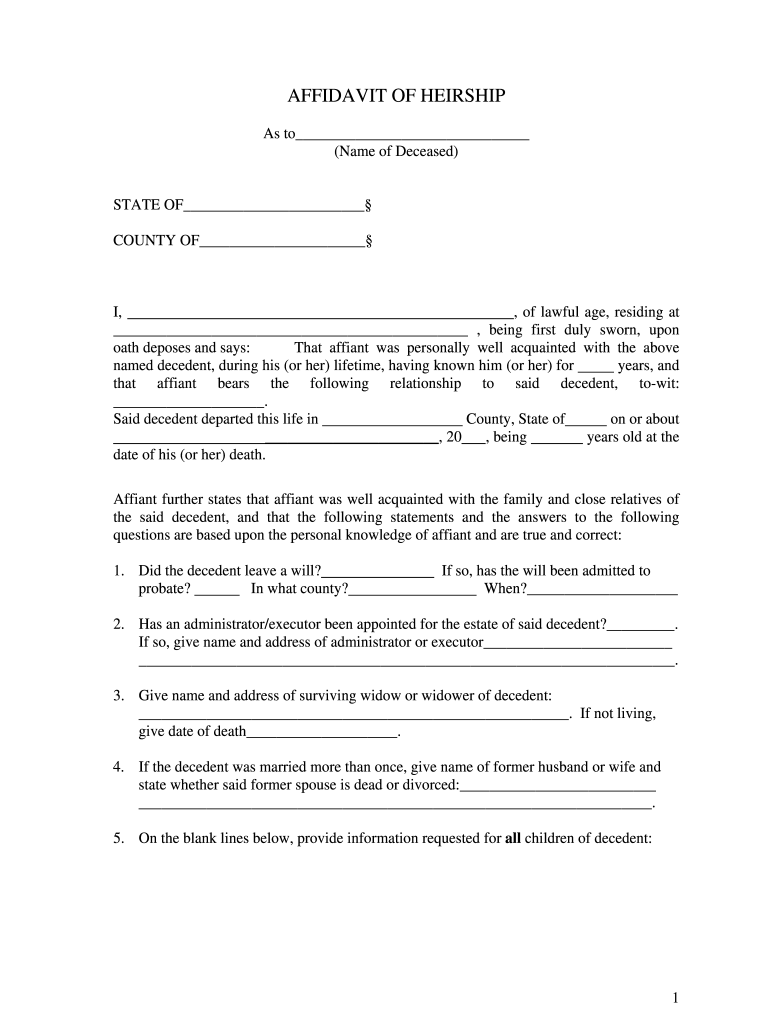 Affidavit Of Heirship Indiana Fill And Sign Printable Template Online 