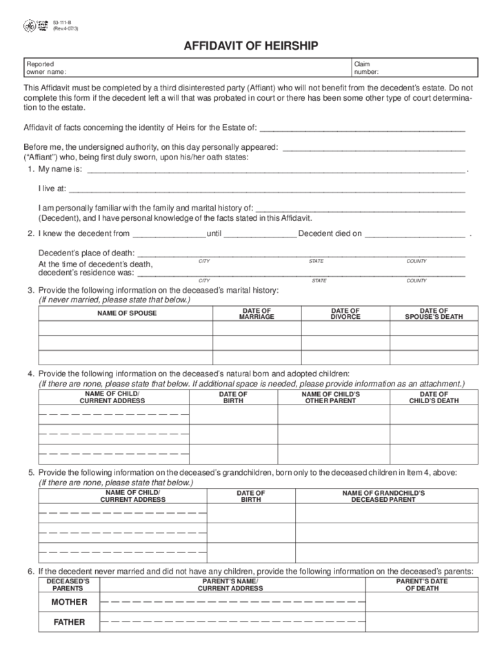 Affidavit Of Heirship Texas Free Download