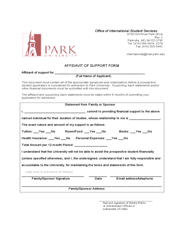 Affidavit Of Support Form Park University Edit Fill Sign Online 