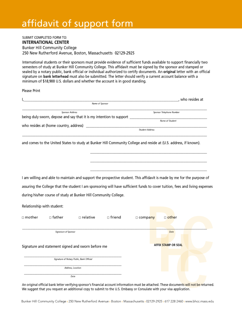 Affidavit Of Support Sample Free Printable Documents