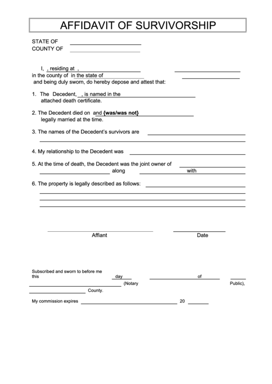 Affidavit Of Survivorship Printable Pdf Download