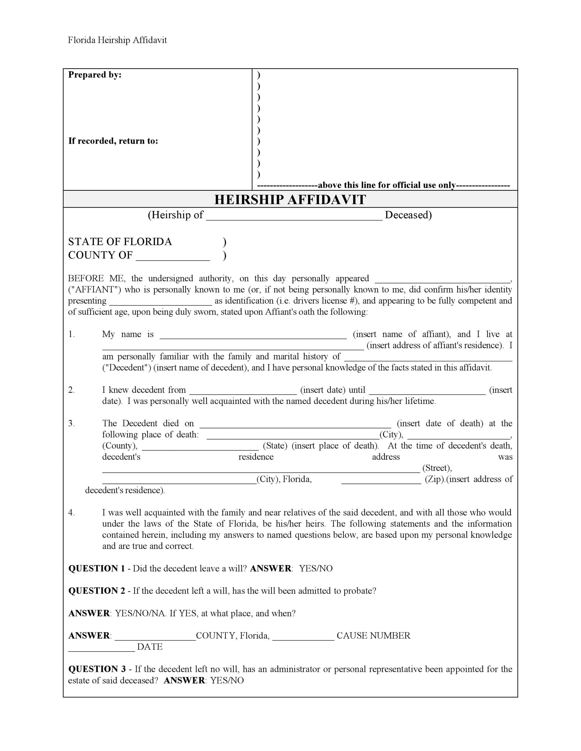 Affidavit Sample Florida HQ Printable Documents