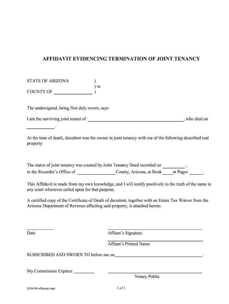 Arizona Affidavit Termination Fill Online Printable Fillable Blank 