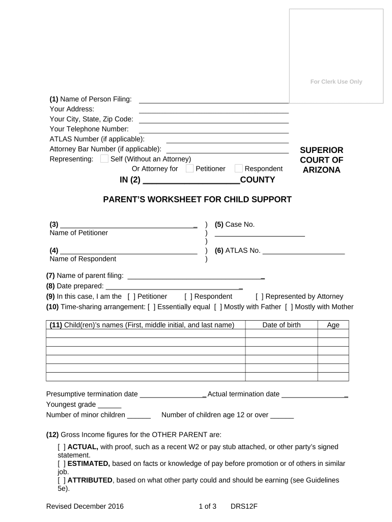 Arizona Child Support Doc Template PdfFiller