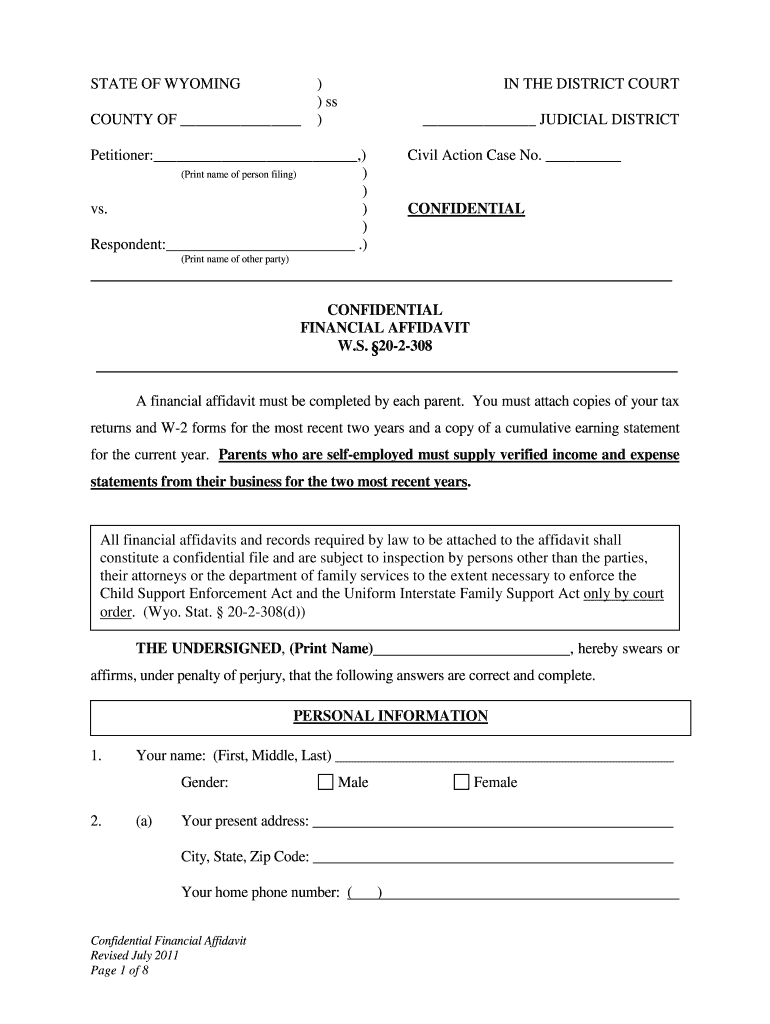 Confidential Financial Affidavit Fill Online Printable Fillable 