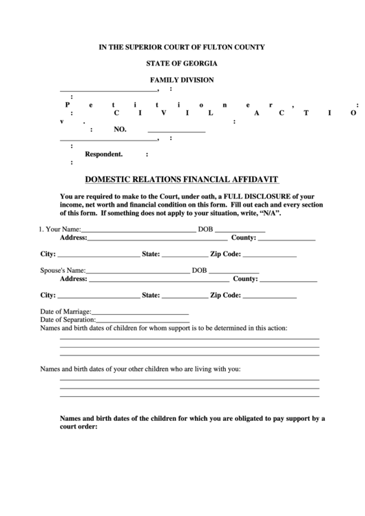 Domestic Relations Financial Affidavit Printable Pdf Download