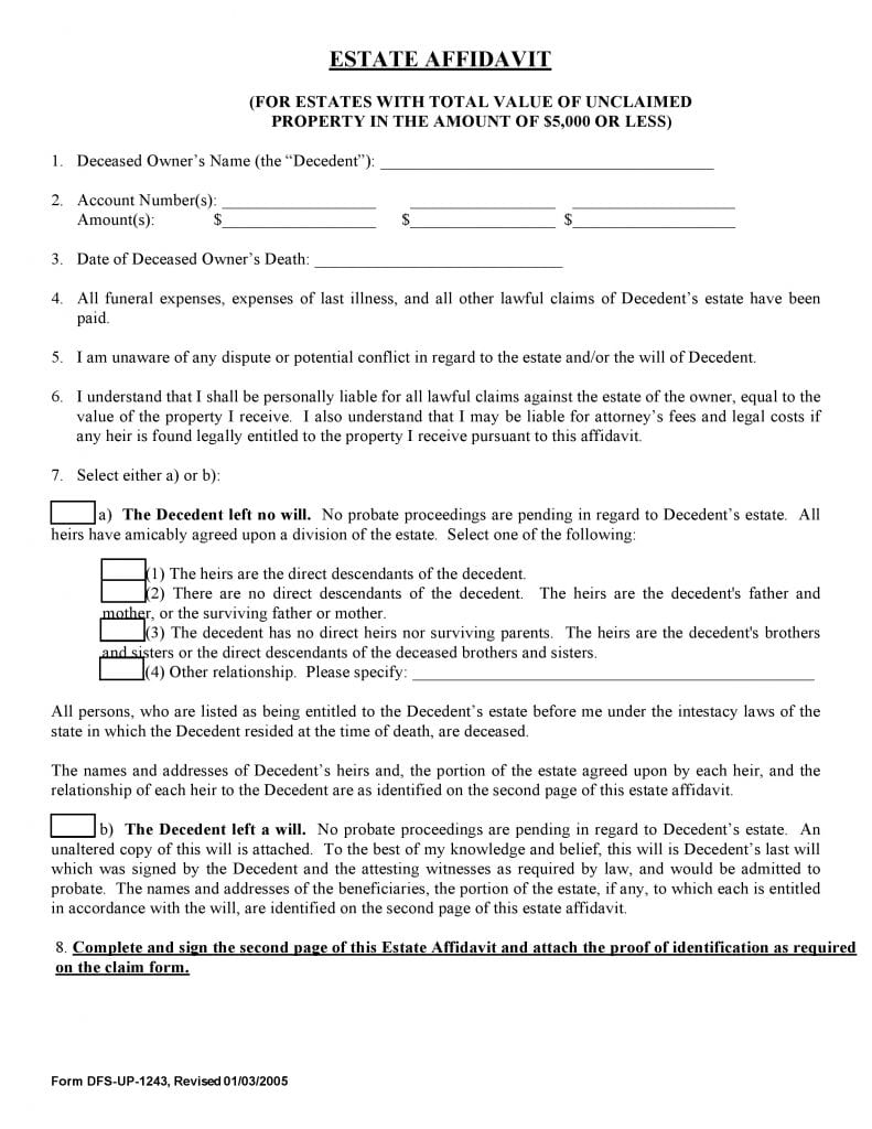 Download Free Florida Small Estate Affidavit Form Form Download