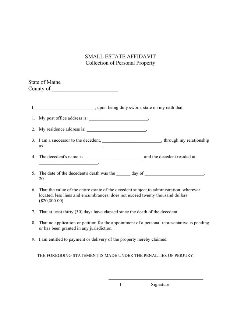 Download Free Maine Small Estate Affidavit Form Form Download