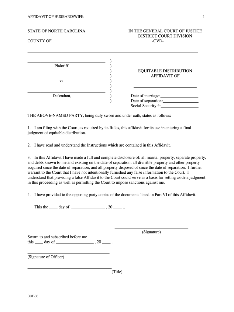 Equitable Distribution Affidavit Nc Fill Out And Sign Printable PDF 