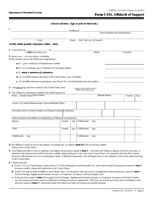 Fillable Affidavit Of Support Form Printable Pdf Download