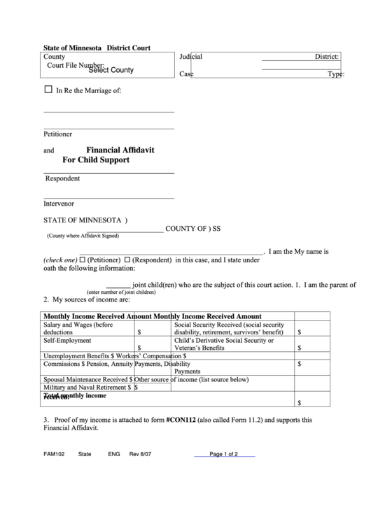 Fillable Financial Affidavit For Child Support Printable Pdf Download