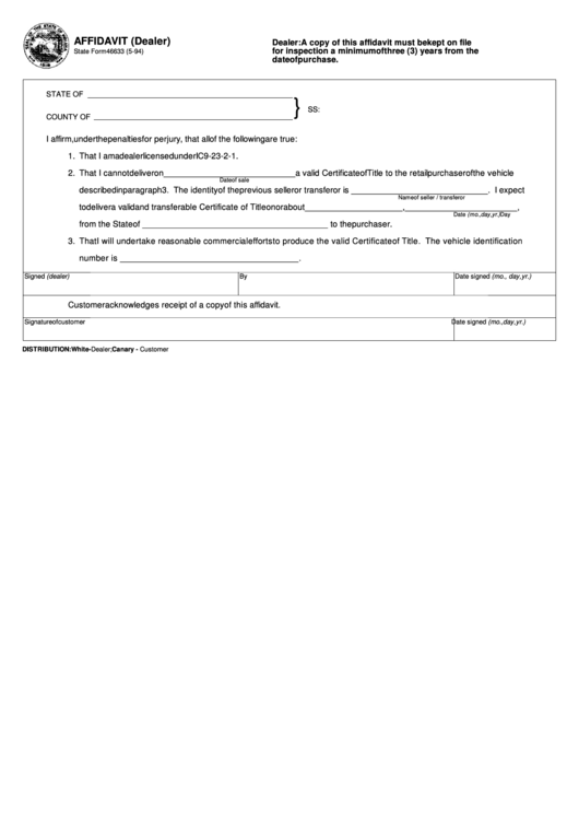 Fillable Form 46633 Affidavit Printable Pdf Download