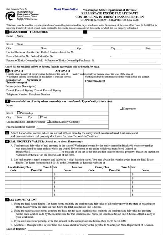 Fillable Form 84 0001be A Real Estate Excise Tax Affidavit
