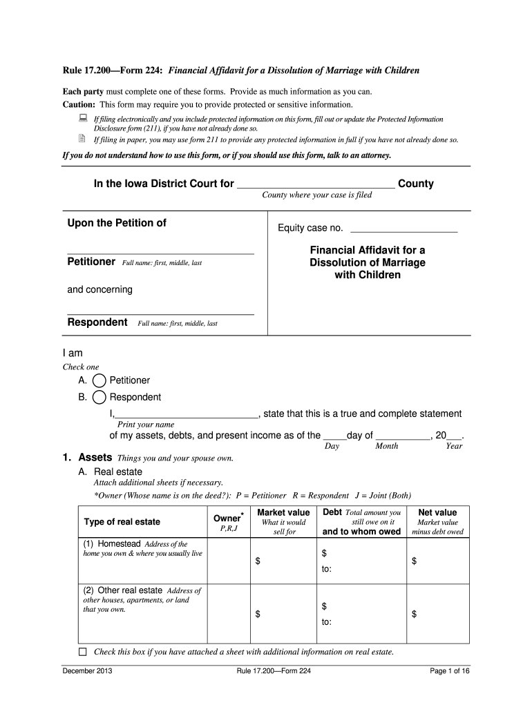 Financial Affidavit Iowa Fill Online Printable Fillable Blank