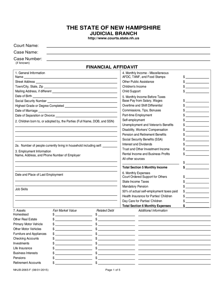 Financial Affidavit New Hampshire Judicial Branch Free Download