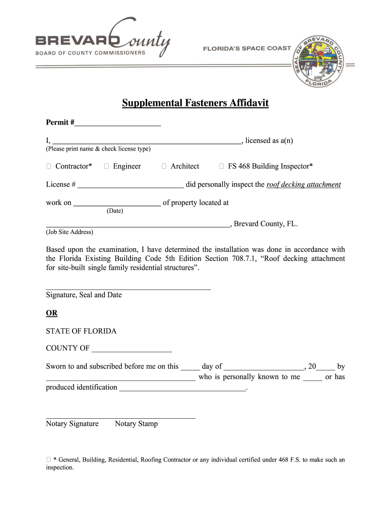 FL Supplemental Fasteners Affidavit Brevard County Complete Legal 