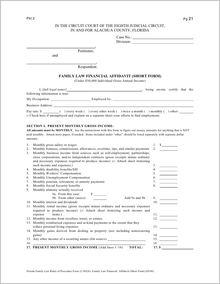 Florida Divorce Forms Financial Affidavit Form Resume Examples