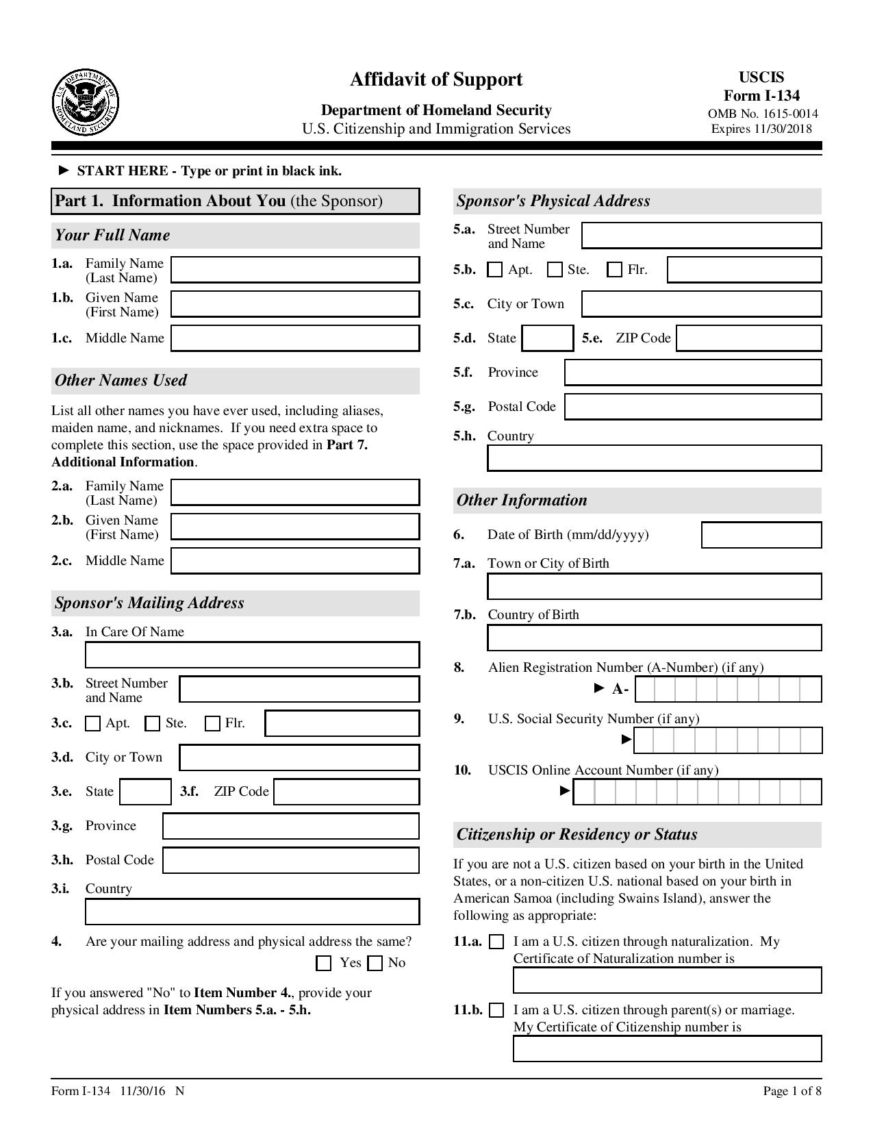 FORM 1 134 AFFIDAVIT OF SUPPORT DOWNLOAD