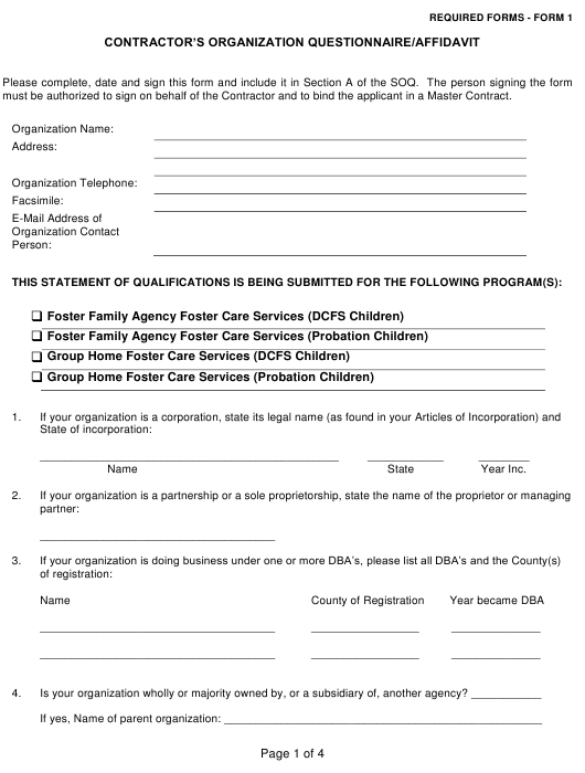 Form 1 Download Printable PDF Or Fill Online Contractor s Organization 