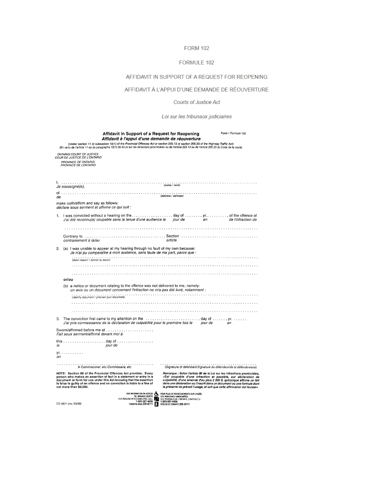 Form 102 Affidavit In Support Of Request For Reopening StuDocu