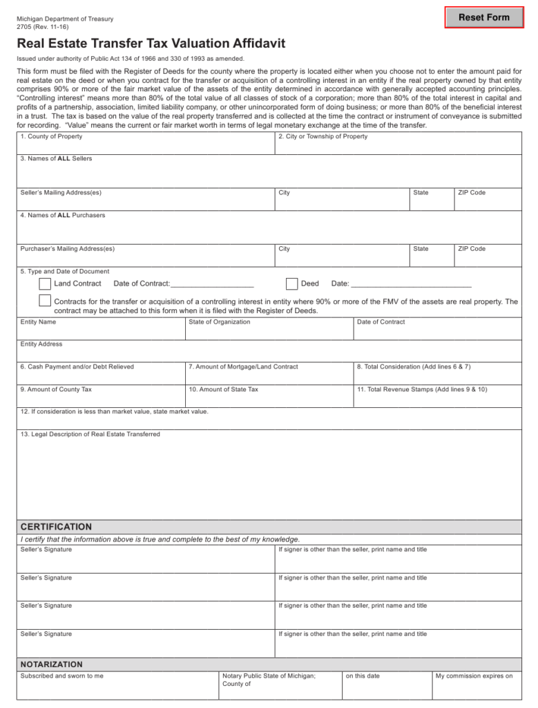 Form 2705 Download Fillable PDF Or Fill Online Real Estate Transfer Tax 