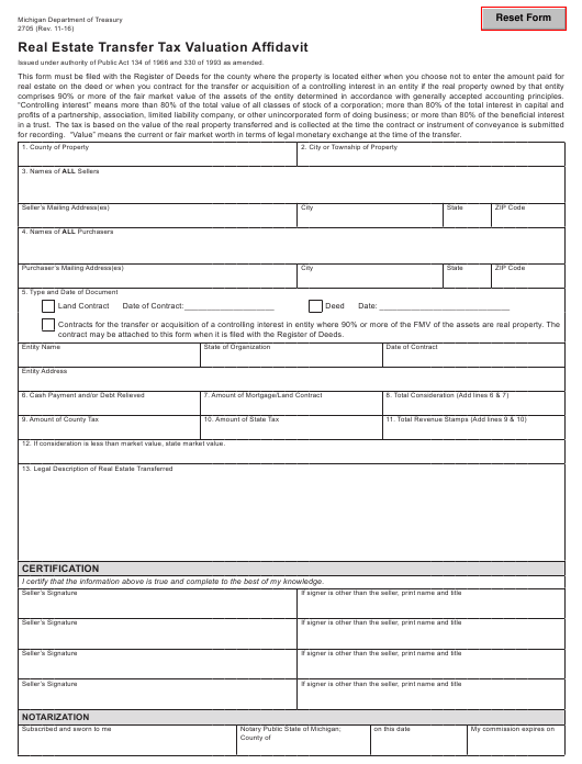 Form 2705 Download Fillable PDF Real Estate Transfer Tax Valuation 