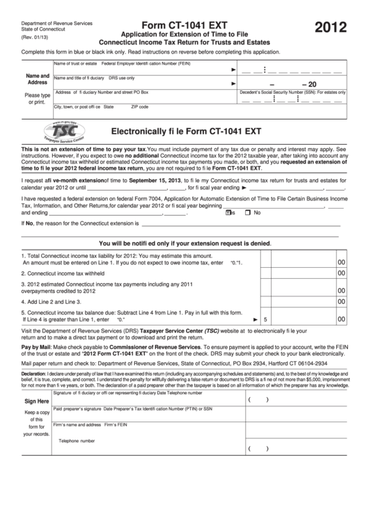 Form Ct 1041 Ext Application For Extension Of Time To File 