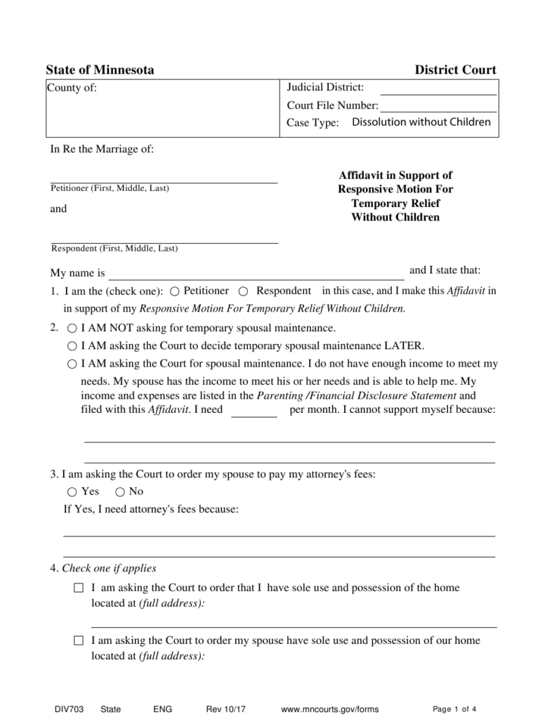 Form DIV703 Download Printable PDF Or Fill Online Affidavit In Support 