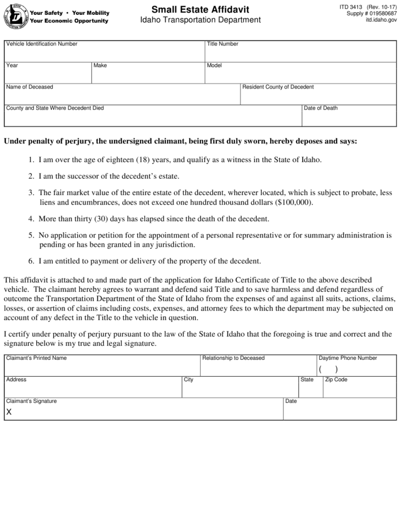 Form ITD3413 Download Fillable PDF Or Fill Online Small Estate 