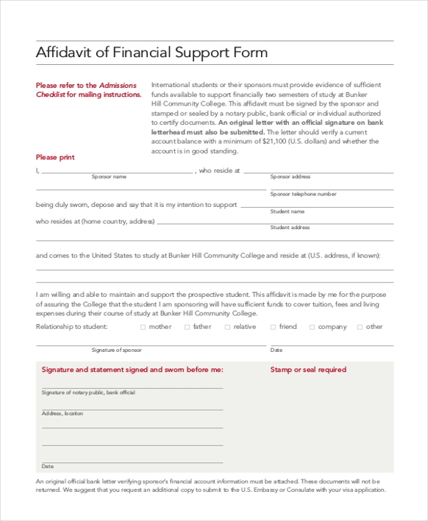 FREE 10 Sample Affidavit Of Support Forms In PDF MS Word