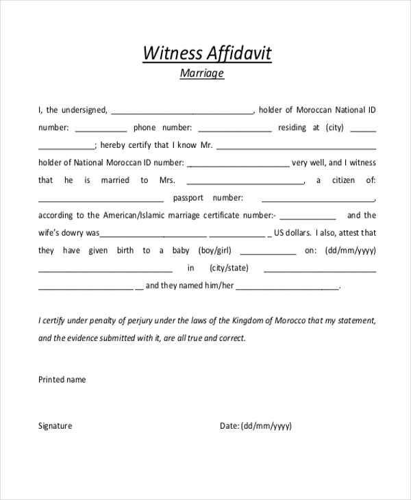 FREE 8 Witness Affidavit Form Samples In PDF MS Word