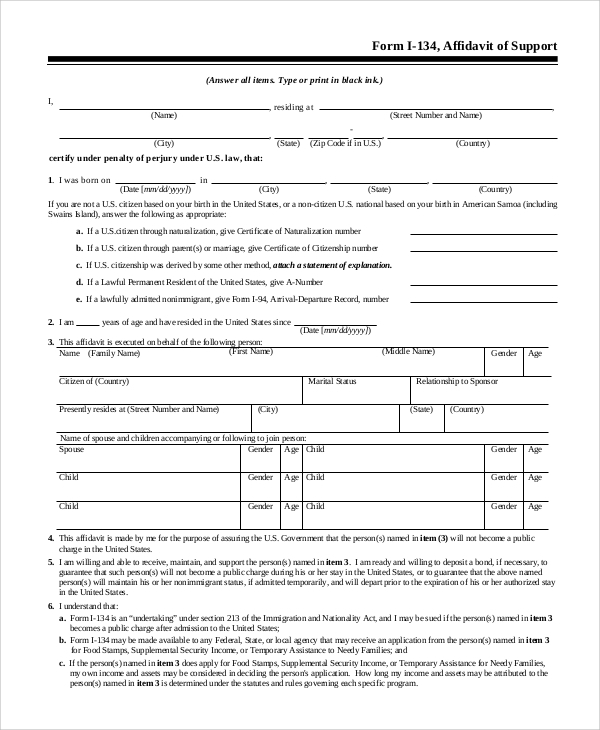 FREE 9 Sample Affidavit Of Support Forms In PDF MS Word