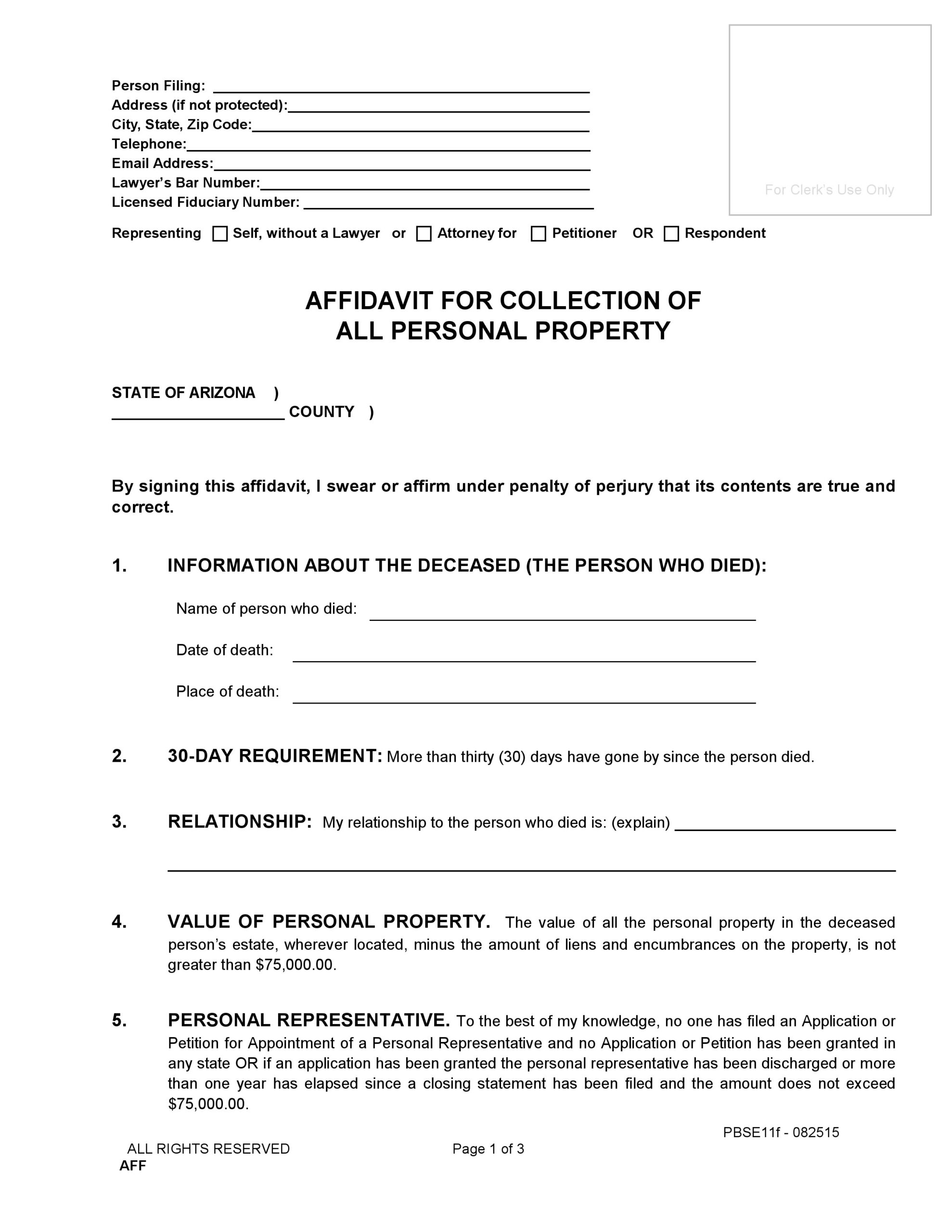 Free Arizona Small Estate Affidavit Form PDF Word Do It Yourself