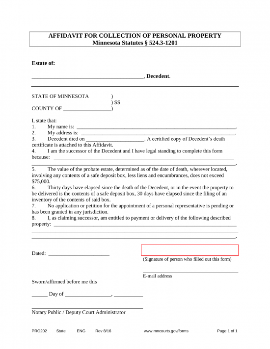 Free Minnesota Small Estate Affidavit Form PRO202 PDF EForms