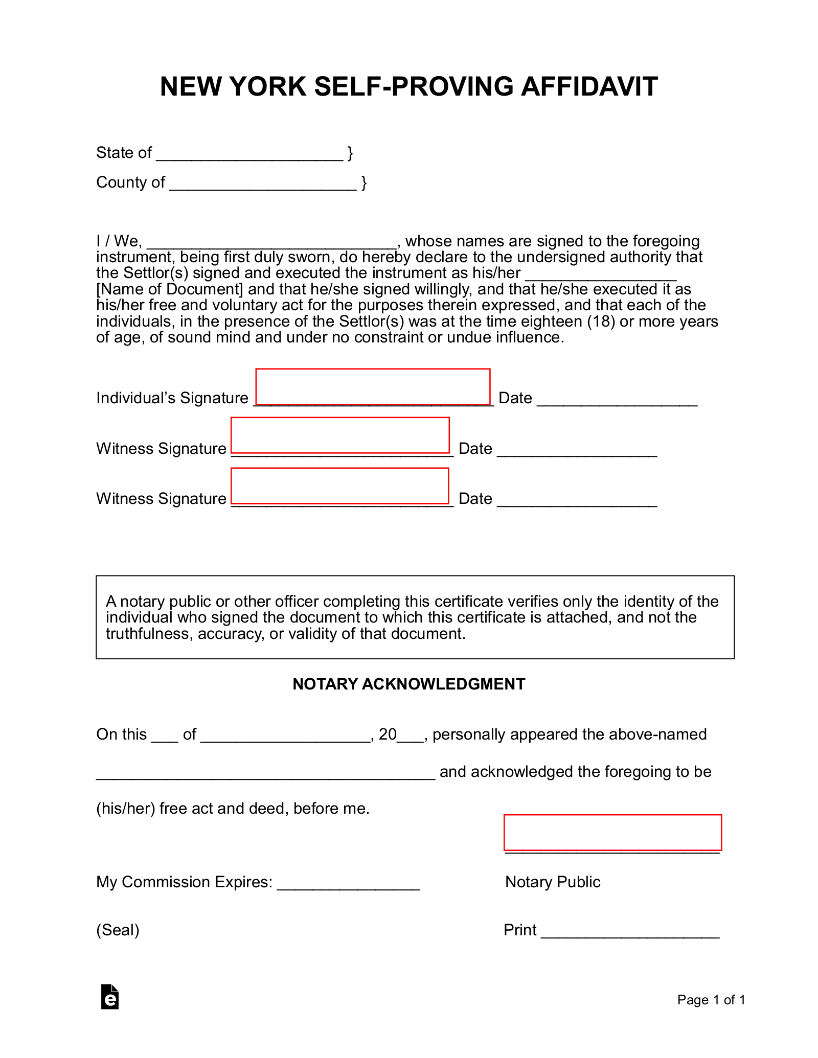 Free New York Self Proving Affidavit Form Word PDF EForms