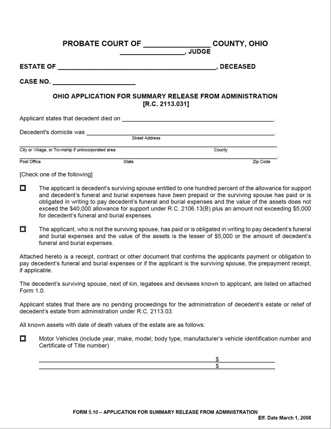 Free Ohio Small Estates Affidavit Form 5 10 PDF WORD